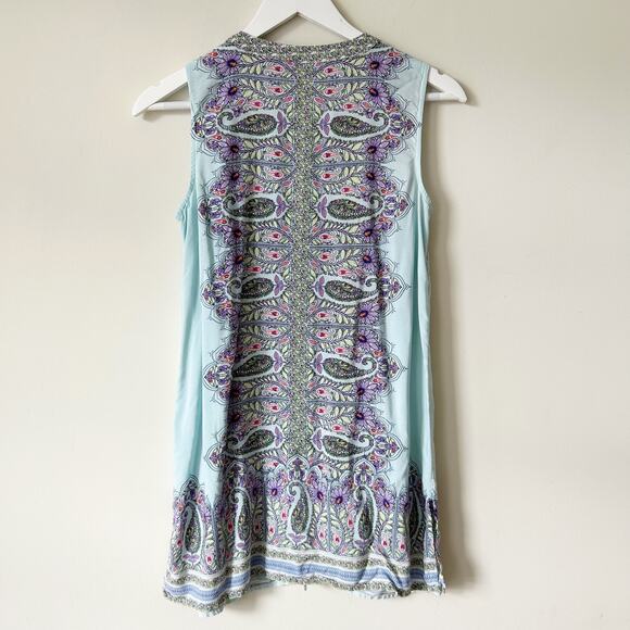 J. Jill Tunic Size XS Button Front Mini Dress Blue Paisley Longline Shirt Tank - Picture 3 of 8